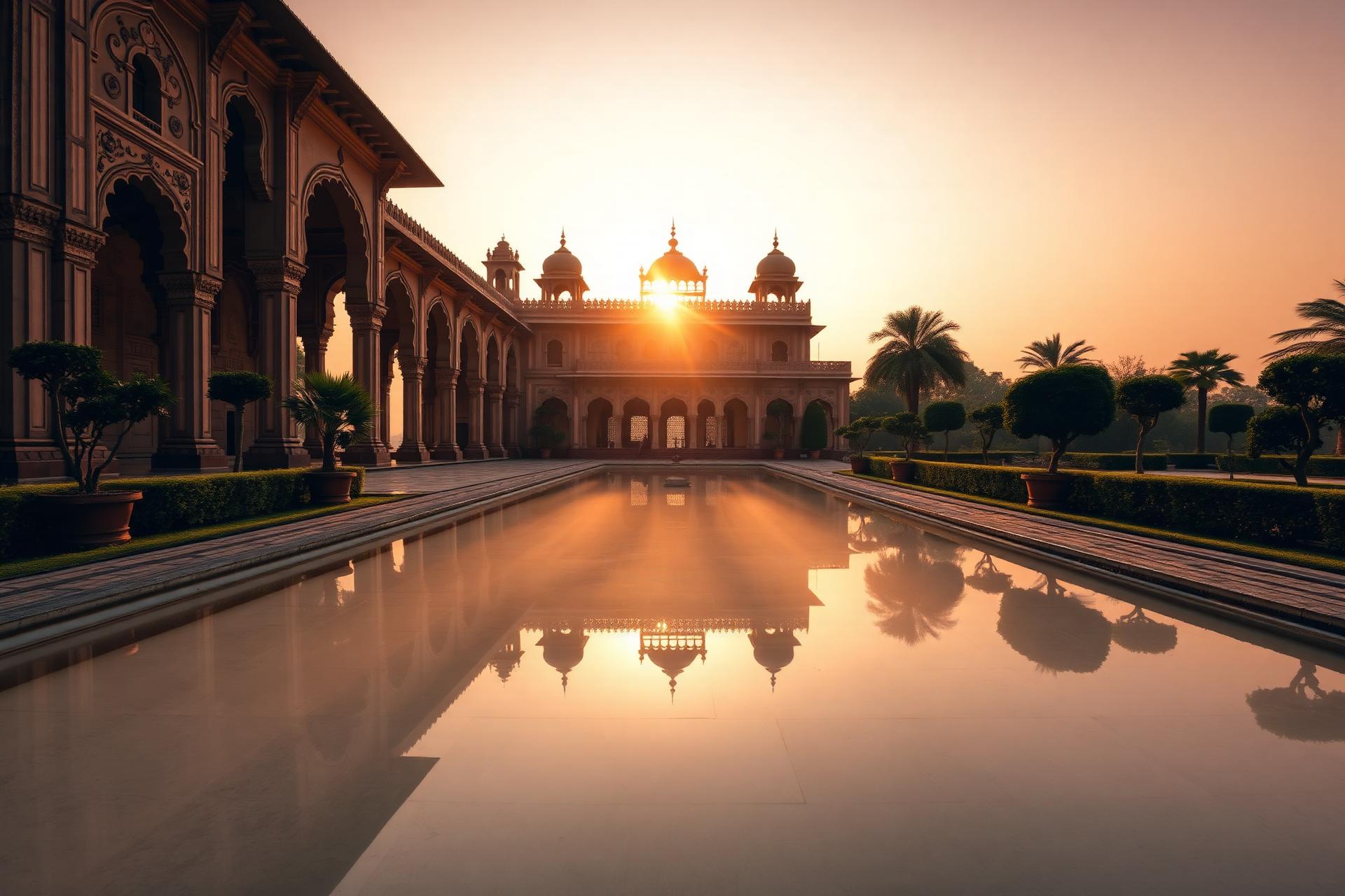 A heritage Indian palace at golden hour